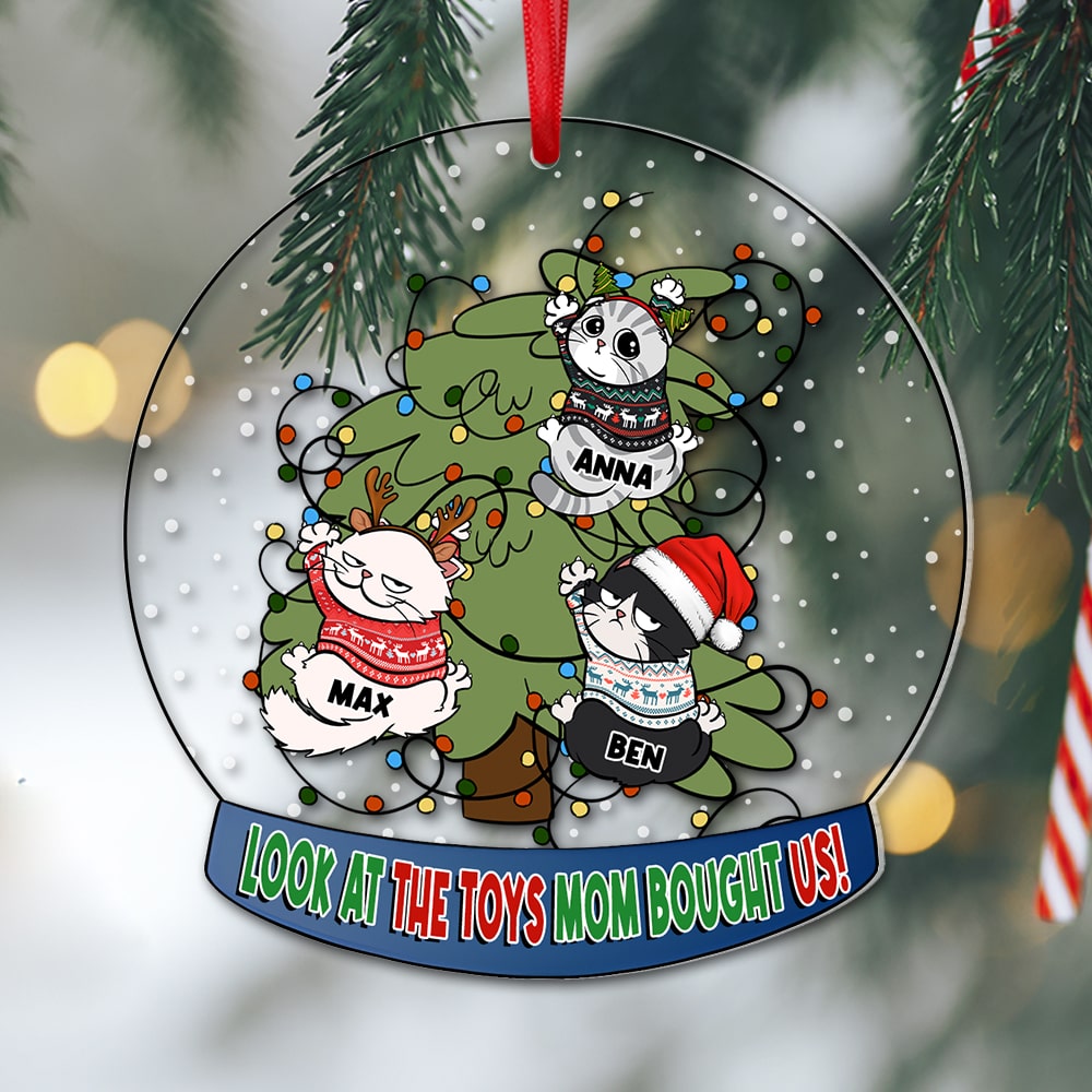Cat, Look At The Toys Mom Bought Us, Personalized Ornament, Christmas Gifts For Cat Lovers - Ornament - GoDuckee