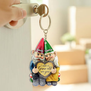 I Want To Grow Old With You, Personalized Old Gnome Couple Keychain, Gift For Couple, Valentine's Gifts - Keychains - GoDuckee