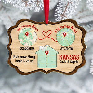 But Now They Both Live In, Custom Love Map Ornament, Christmas Gift For Couple - Ornament - GoDuckee