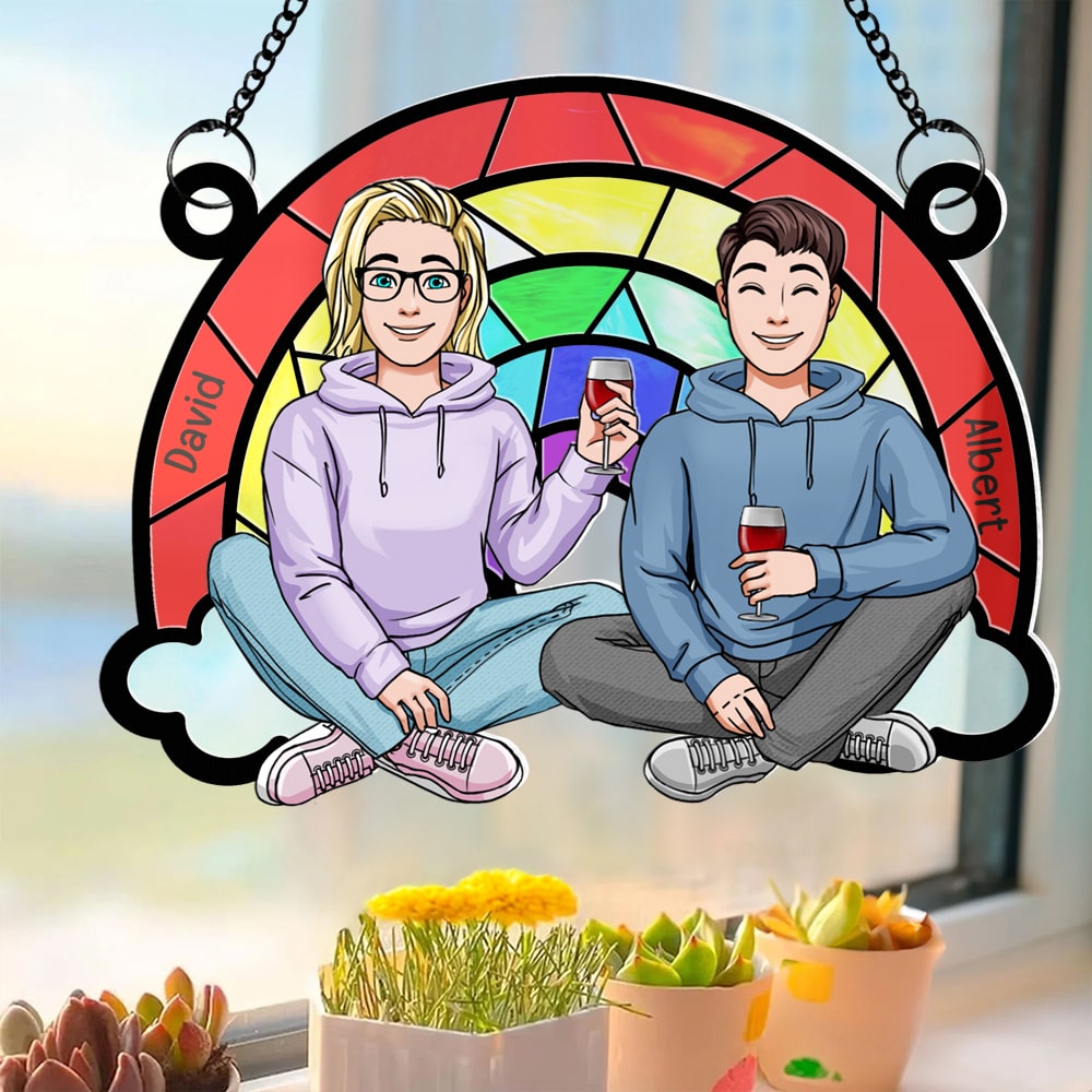 Personalized Gifts For LGBT Couple Suncatcher Window Hanging Ornament 07qhqn170624hh - Ornament - GoDuckee