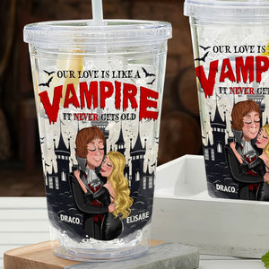 Couple, Our Love Is Like A Vampire, Personalized Acrylic Tumbler, Halloween Gifts For Couple - Tumbler Cup - GoDuckee