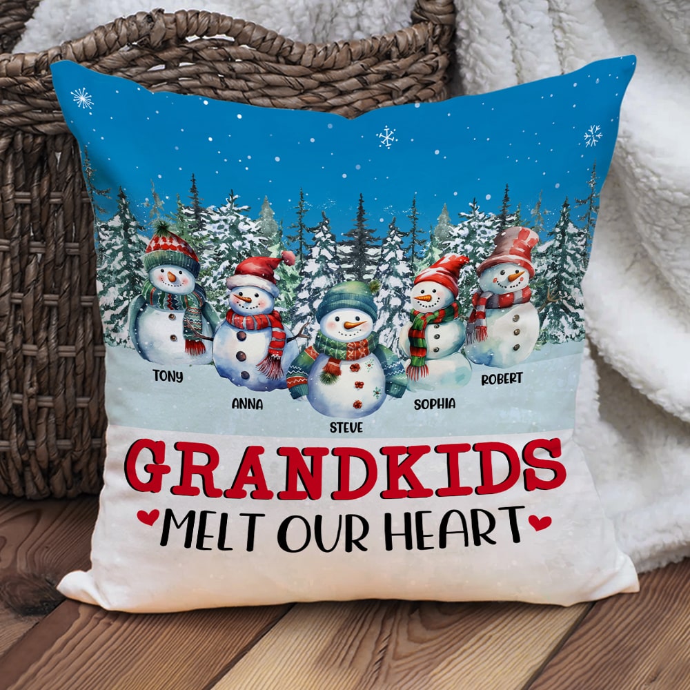 Grandkids Melt Our Heart, Personalized Square Pillow, Christmas Gifts For Grandparents - Pillow - GoDuckee