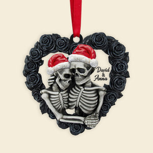 Skeleton Couple (No Names) - Personalized Ornament, Black Rose Heart Shape, Christmas Tree Decor - Ornament - GoDuckee