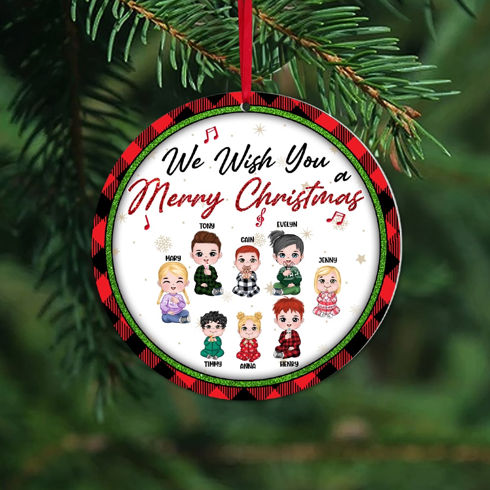 Kids, We Wish You a Merry Christmas, Personalized Ornament, Christmas Gift For Kids, up to 6 - Ornament - GoDuckee