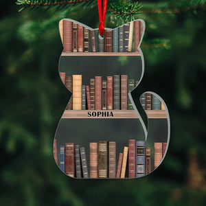 Cat & Books Ornament-Personalized Acrylic Ornament- Gift For Book And Cat Lovers-Christmas Gift - Ornament - GoDuckee