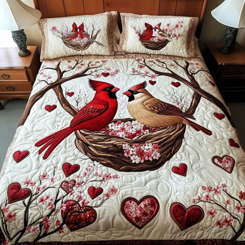 Gifts For Cardinal Couple Quilt Bed Set - Blanket - GoDuckee