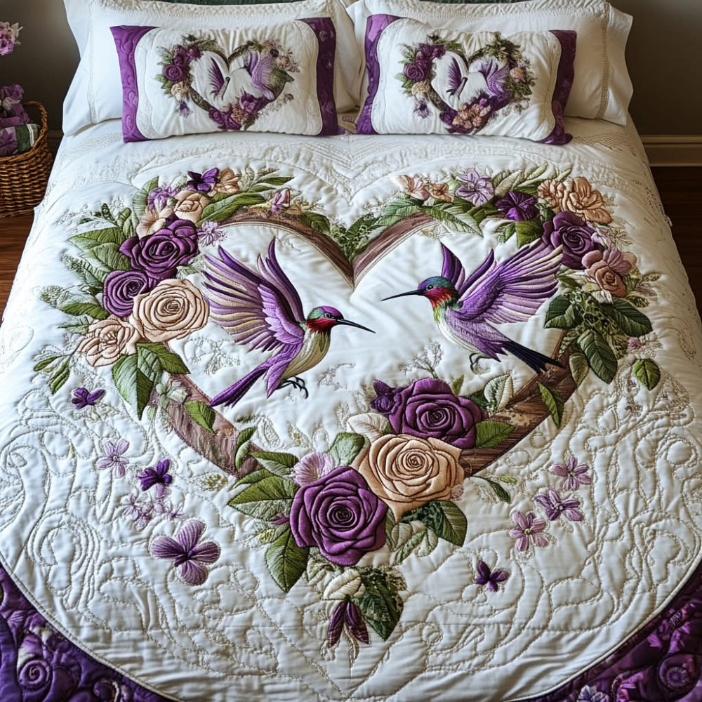 Gifts For Bird Lovers Quilt Bed Set Petal Heart Hummingbird - Blanket - GoDuckee