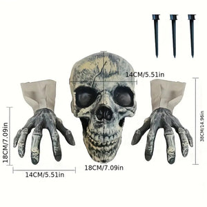 Halloween Yard Decorations, Scary Plastic Hands and Skull 02ACXX081024 - - GoDuckee
