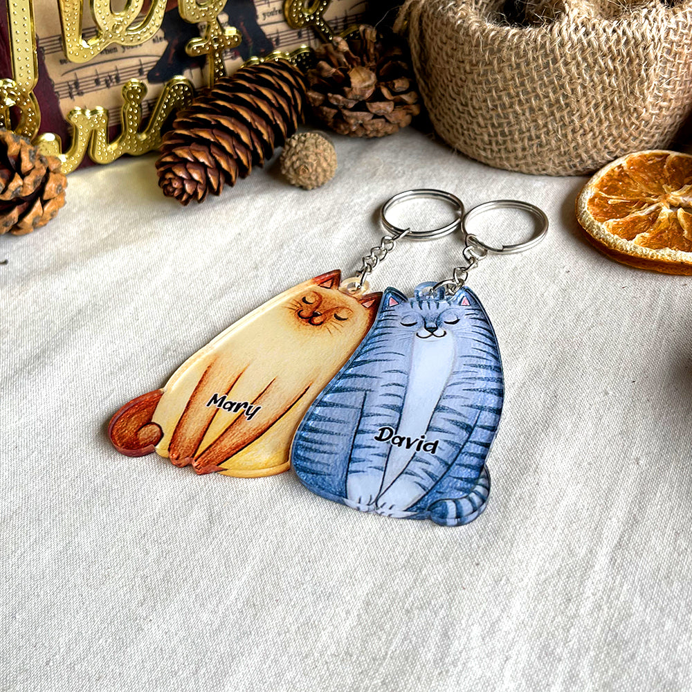Personalized Cat Couple Keychains - Couple Gift For Pet Lover - Keychains - GoDuckee