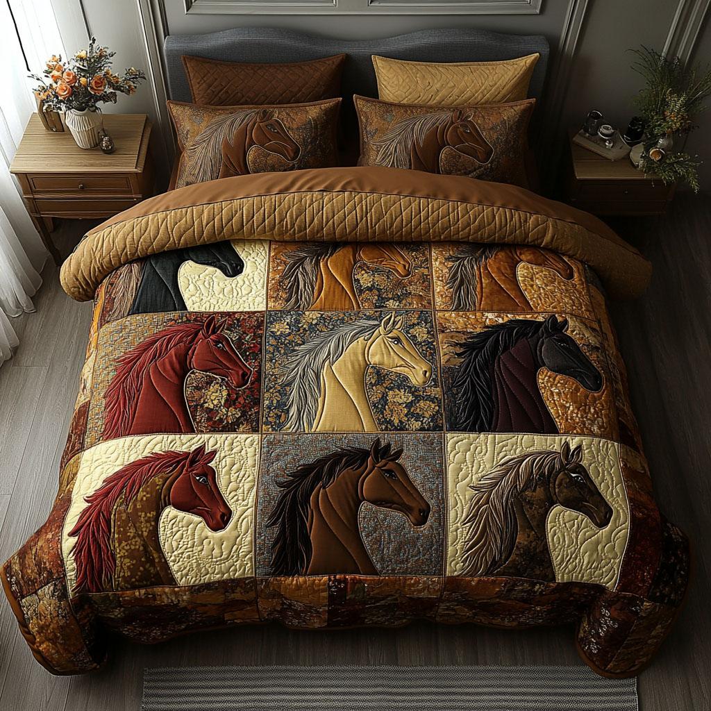 Gifts For Horse Lovers Quilt Bed Set - Blanket - GoDuckee