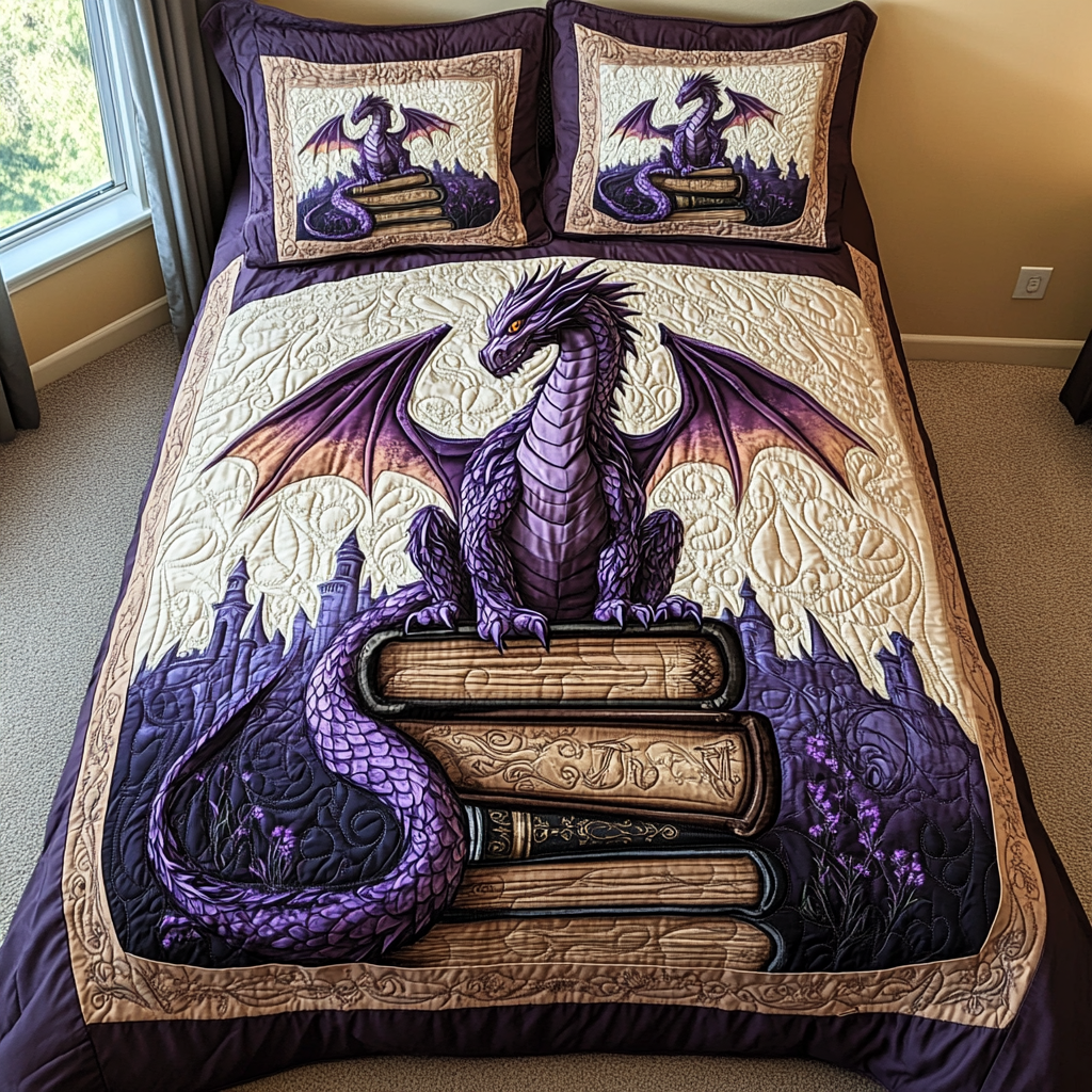 Gifts For Dragon Lovers Quilt Bed Set Twilight Purple Dragon - Blanket - GoDuckee