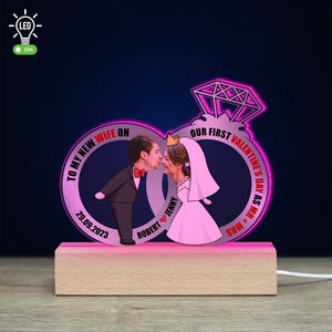 Our First Valentine's Day, Personalized 3D Led Light, Valentine Gift, Newly Engaged Gift & Newlywed Gift For Couple - Led Night Light - GoDuckee
