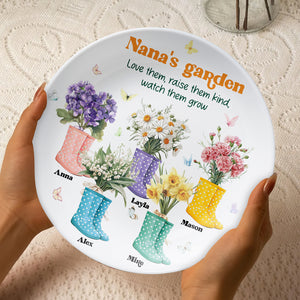 Personalized Gift For Grandma Ceramic Round Plate Flower Boots 01KAMH20325 - Ceramic Round Plate - GoDuckee