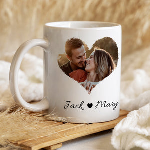 Couple Heart Upload Photo, Personalized Coffee Mug, Valentine Gift, Birthday Gift For Him/Her - Coffee Mug - GoDuckee