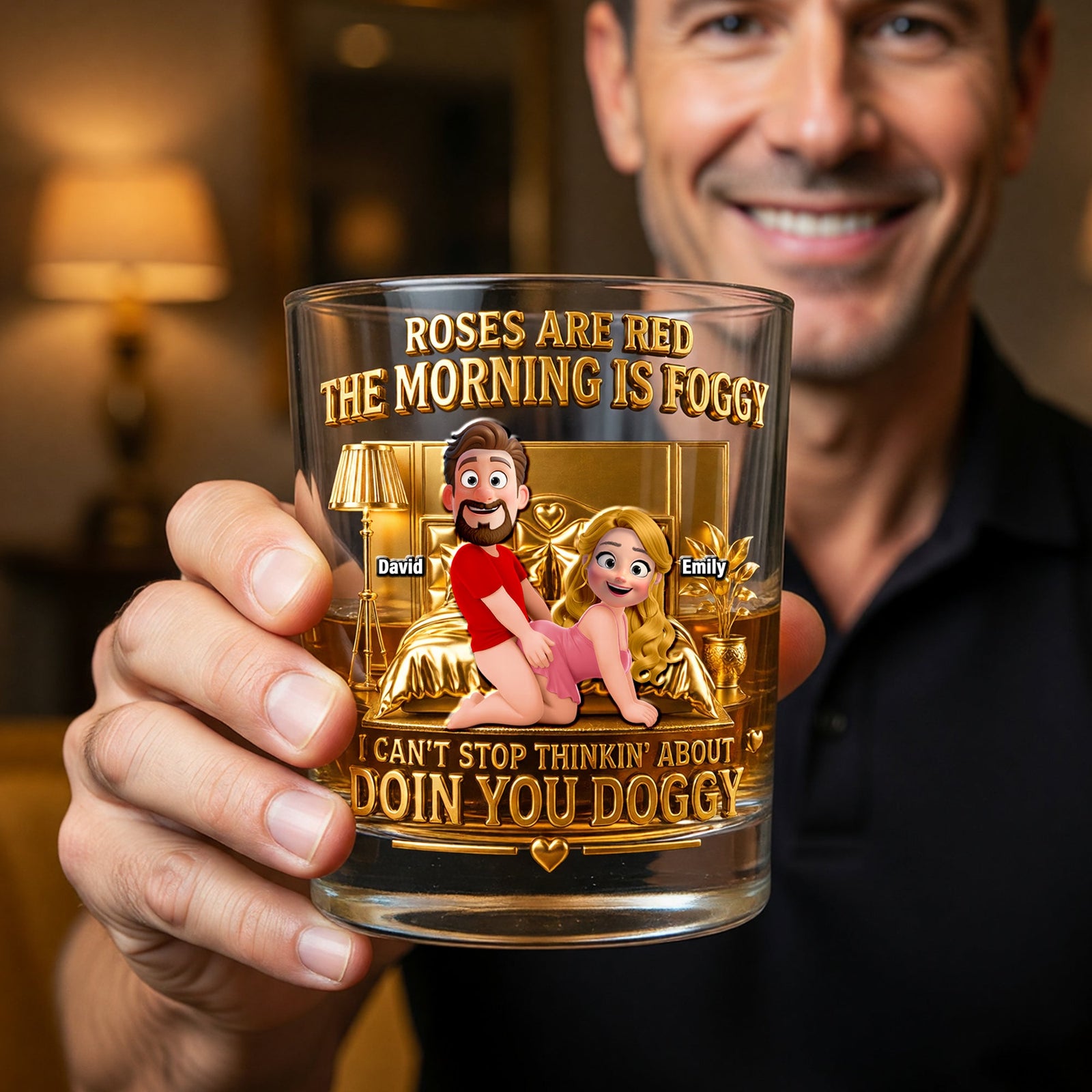 Cheeky Couple Round Glass - Personalized Gifts For Couple 03NAQN020626 - Glass - GoDuckee
