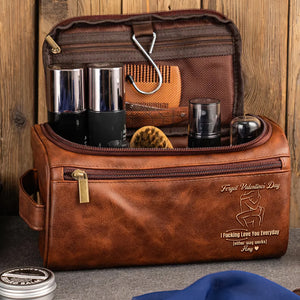 Naughty Couple Leather Toiletry Bag - Personalized Gifts For Couple 01pgqn111225 - Toiletry Bag - GoDuckee