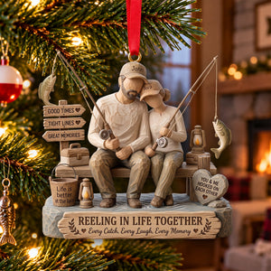 Attached Fishing Couple Wood Effect Ornament - Personalized Gifts For Fishing Lovers 04qhlu011026 - Ornament - GoDuckee