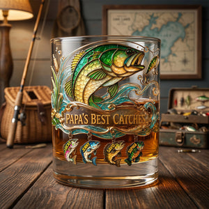 Fishing Papa Best Catches Round Glass - Personalized Gifts For Dad 06patn230526