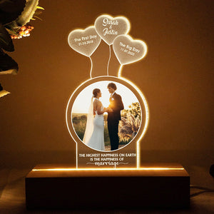 The Highest Happiness On Earth Is The Happiness Of Marriage, Personalized 3D Led Light With Photo Upload - Led Night Light - GoDuckee