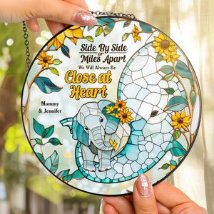 Personalized Gift For Mom Stained Glass, Mom & Baby Elephant Embracing With Trunk 02qhdt080325 - Ornament - GoDuckee