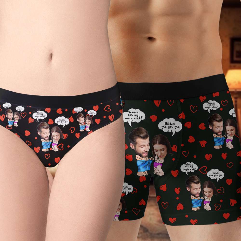 Personalized Photo Gift For Couple Boxer Wanna See My Magic Stick - Boxers & Briefs - GoDuckee