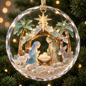 Holly Nativity Sea Glass Crystal Christmas Ornament, Personalized Gifts For Christians 05qhdt250926-Homacus
