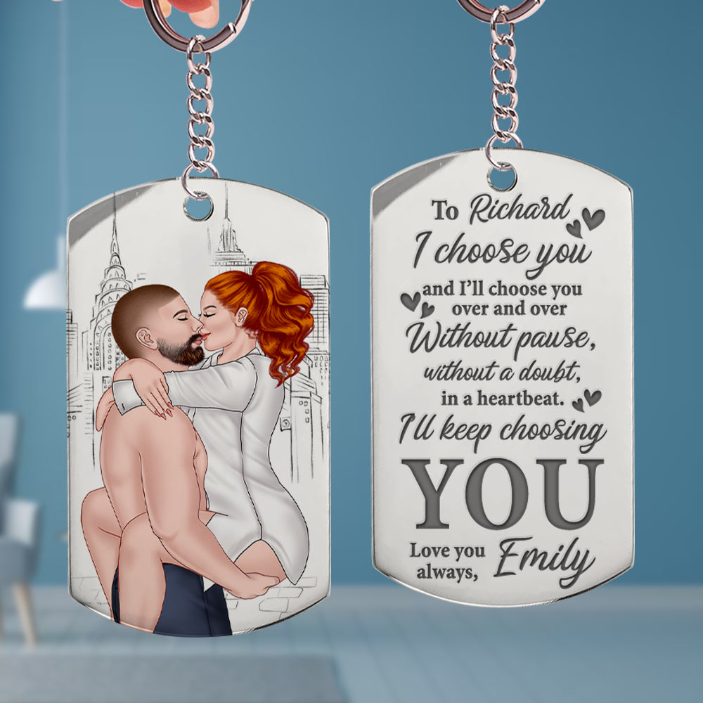 I Choose You, Couple Gift, Personalized Stainless Steel Keychain, Couple Kissing Keychain - Keychains - GoDuckee