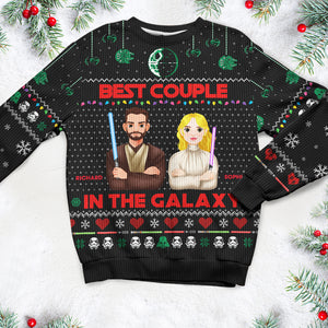 Personalized Gifts For Couple Ugly Sweater, Best Couple In The Galaxy 02tgqn161024hg - Ugly Christmas Sweater - GoDuckee