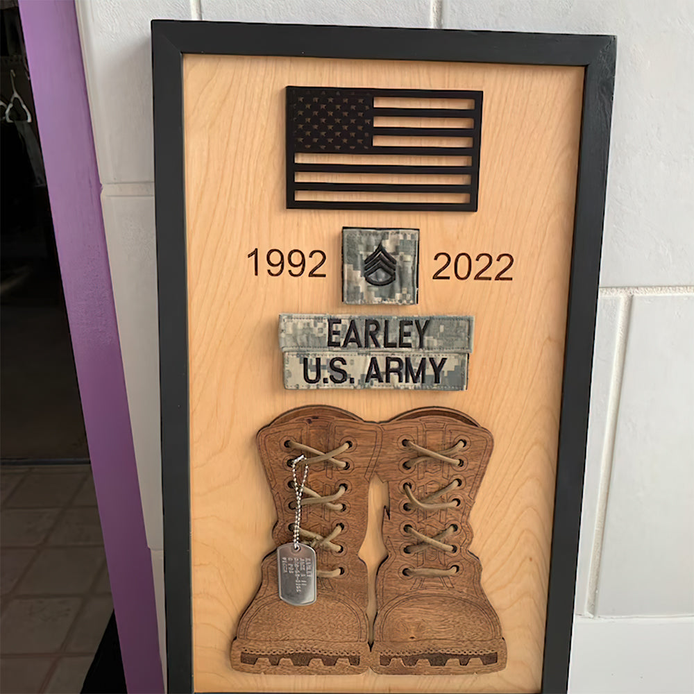 Personalized Gift For Veteran Wood Sign, Proud Military Display Plaque 04qhqn050924 - Wood Sign - GoDuckee