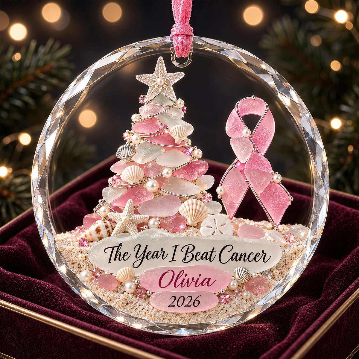 Breast Cancer Fighter Crystal Christmas Ornament, Personalized Gifts For Her 04qhdt250926 - Ornament - GoDuckee