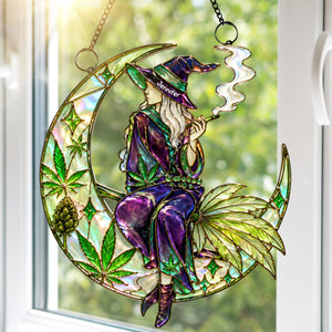 Herb Smoking Witch Suncatcher, Personalized Gifts For Weed Lovers 06qhqn010826