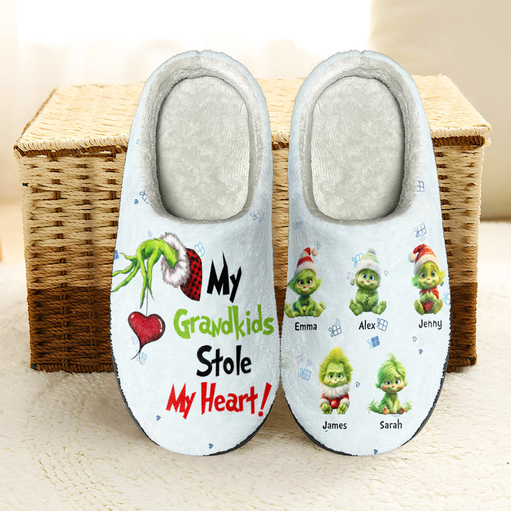 My Grandkids Stole My Heart, Gift For Family, Personalized Home Slippers, Green Kids Slippers, Christmas Gift 04HTHN250923 - Shoes - GoDuckee