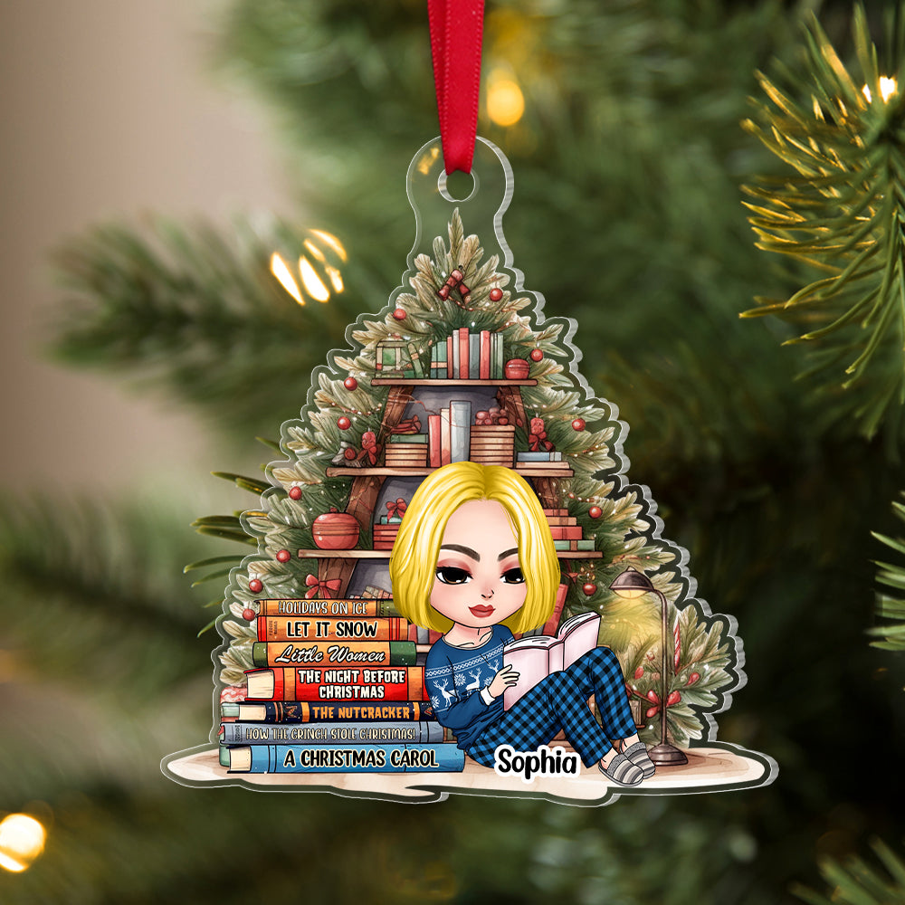 Personalized Reading Book Girl Acrylic Ornament, Christmas Gift For Book Lover - Ornament - GoDuckee