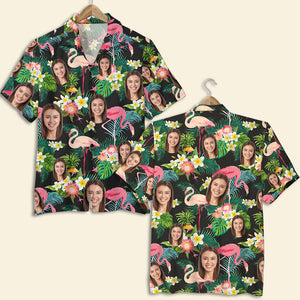 Custom Face Image Personalized Hawaiian Shirt Flamingo Tropical Pattern - Hawaiian Shirts - GoDuckee