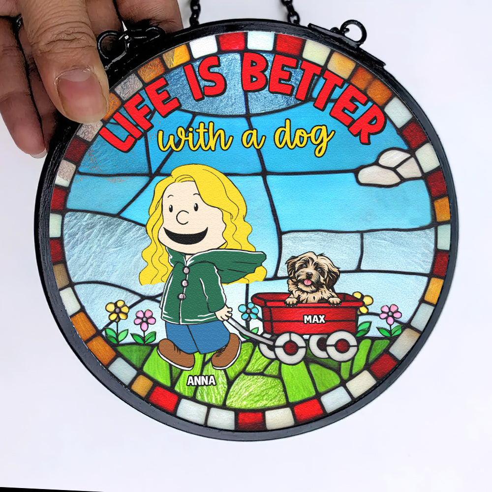Personalized Gifts For Pet Lovers Stained Glass Ornament 01qhtn060124hh Life Is Better With A Dog - Ornament - GoDuckee