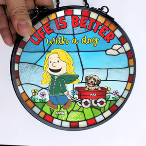 Personalized Gifts For Pet Lovers Stained Glass Ornament 01qhtn060124hh Life Is Better With A Dog - Ornament - GoDuckee