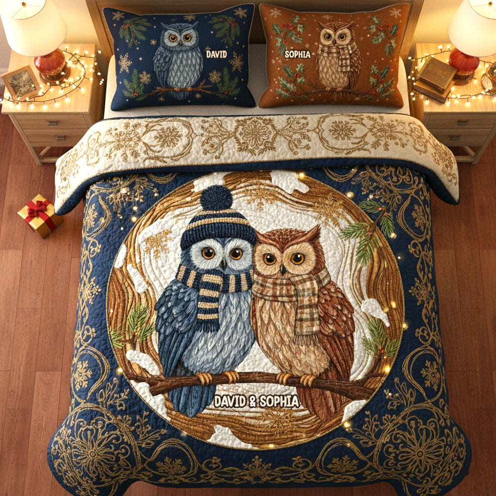 Owl Couple Personalized Christmas For Couple Quilt Bedding Set 02hytn211025 - Bedding Set - GoDuckee