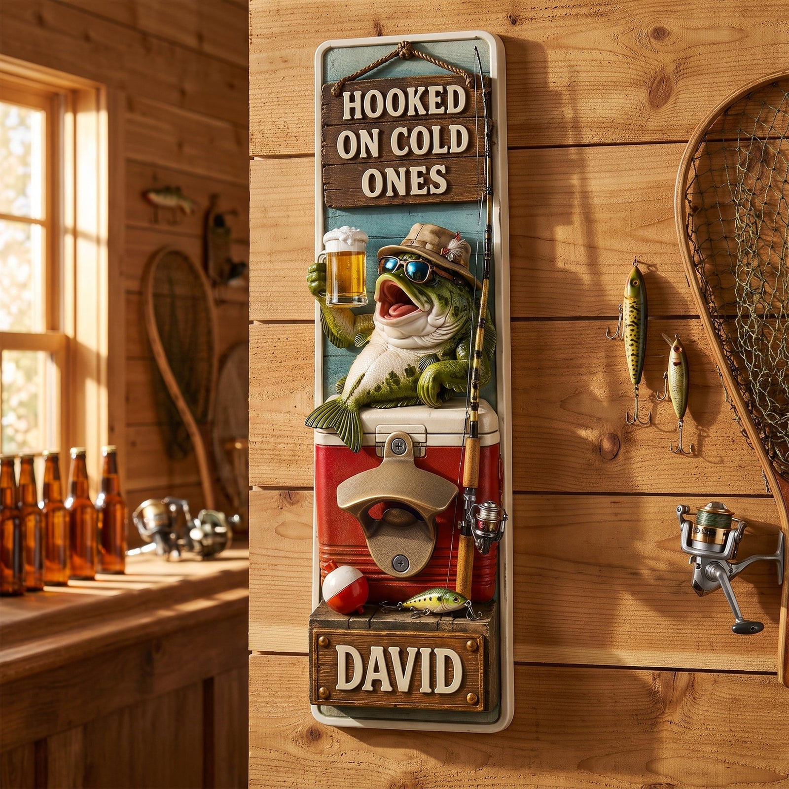 Hooked On Cold Ones Wall Hanging Bottle Opener - Personalized Gift For Fishing Lovers 01haqn220726 - Bottle Opener - GoDuckee