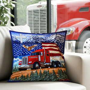 Trucker’s Pride Patriotic Square Pillow - Personalized Gifts For Truck Lovers 03TGLU270625 - Pillow - GoDuckee