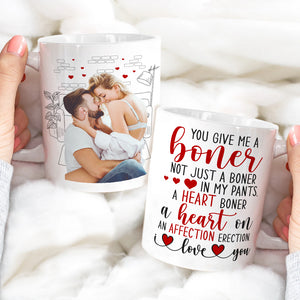 You Give Me A Boner, Custom Couple Photo Coffee Mug, Funny Gift For Couple, Valentine's Gifts - Coffee Mug - GoDuckee