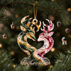 Old Buck And his Sweet Doe Marble Effect Ornament, Personalized Gifts For Couple 06QHLU141026 - Ornament - GoDuckee