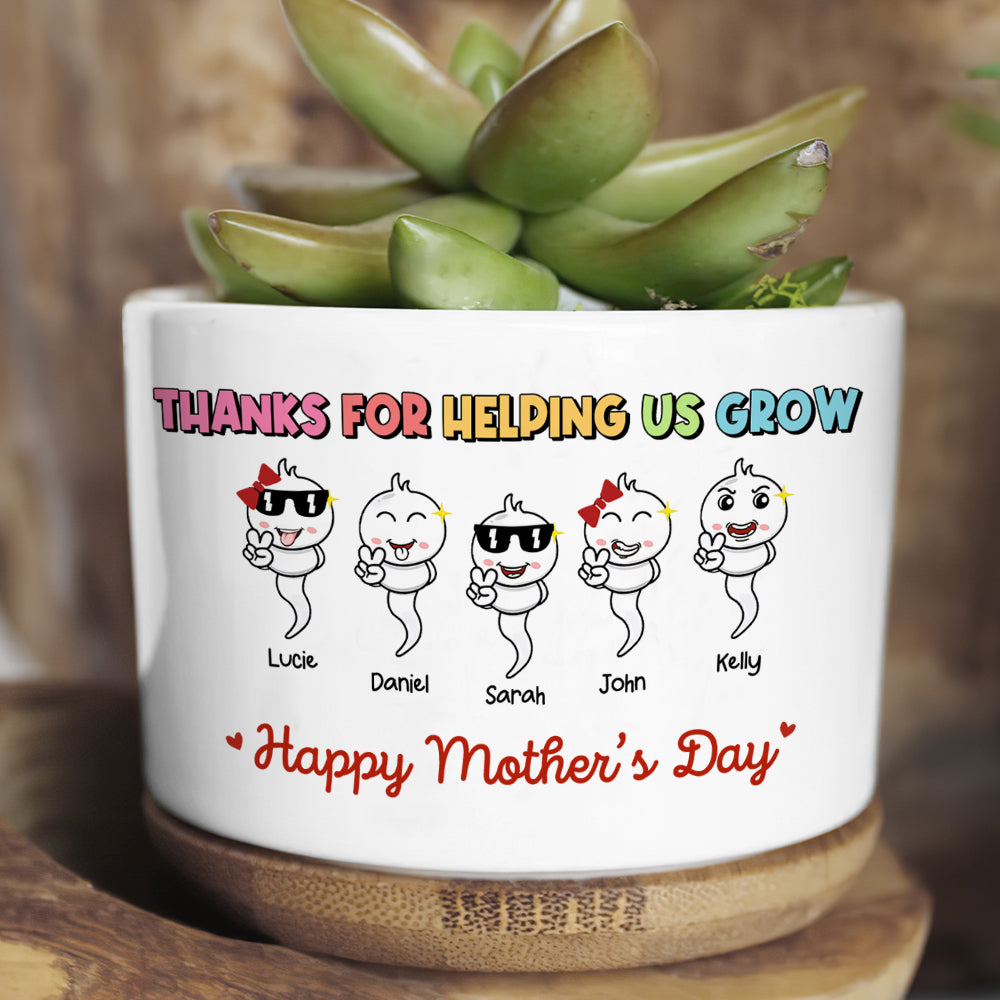 Personalized Gift For Mom Plant Pot Helping Us Grow - Plant Pot - GoDuckee