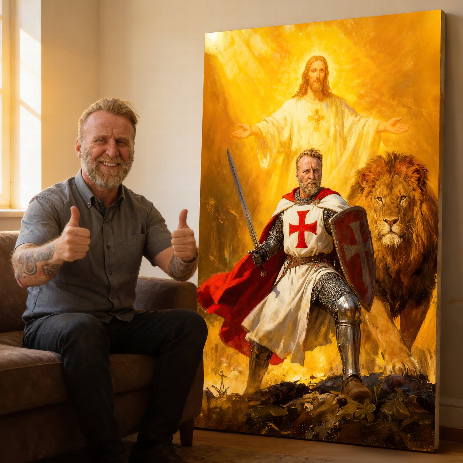 Templar Knight & Lion Canvas Print – Custom Photo Gifts For Christians 02huqn250226 - Poster & Canvas - GoDuckee