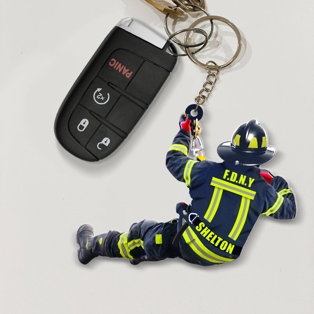 Firefighter Rescuing, Personalized Flat Car Ornament And Keychain, Gift For Firefighter - Ornament - GoDuckee