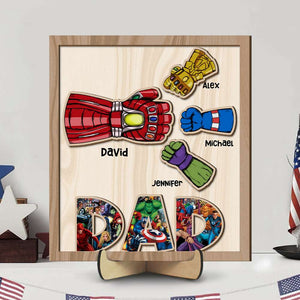 Dad And Kids Fist Bump Personalized Wooden Art 03nahn170523ha-tt - Wood Sign - GoDuckee
