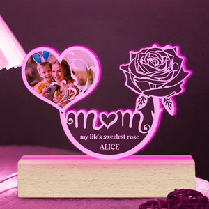 Personalized Gifts For Mom LED Light Mom My Life's Sweetest Rose - Led Night Light - GoDuckee