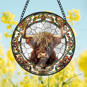 Personalized Highland Cow Stained Glass Ornament 10acqn240824 - Ornament - GoDuckee