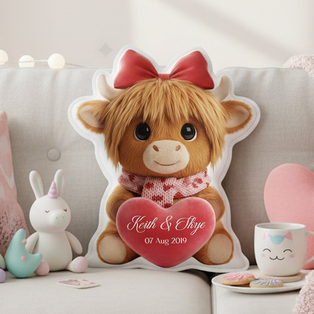 Highland Cow Valentine Custom Shaped Pillow - Personalized Gifts For Couple 03hyta161225 - Pillow - GoDuckee