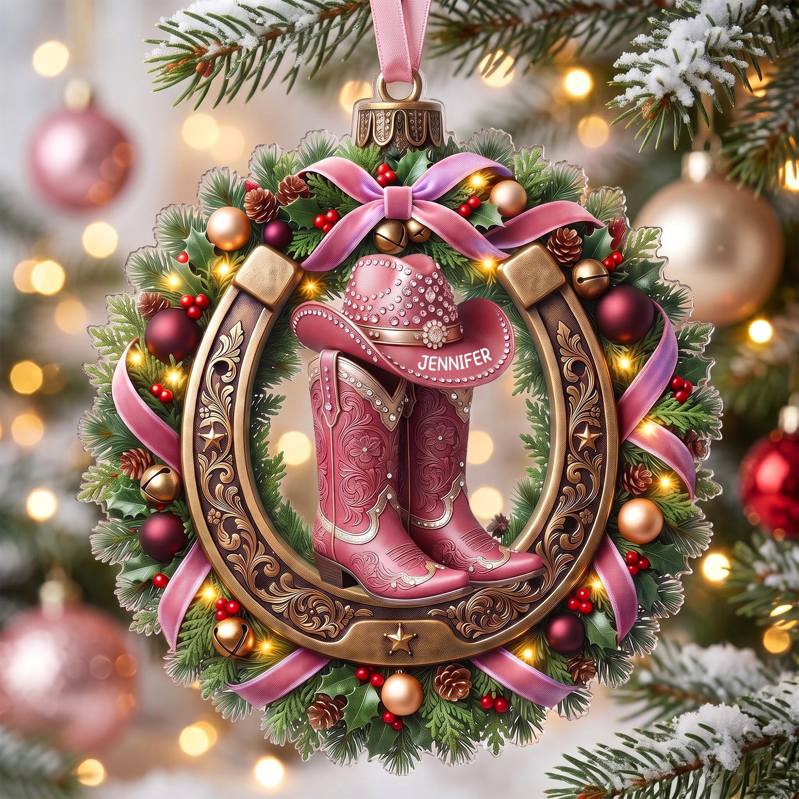 Sparkly Cowgirl & Cowboy Acrylic Ornament - Personalized Christmas Gifts 06tyqn150826 - Ornament - GoDuckee