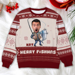 Custom Photo Gifts For Fishing Lover Christmas Ugly Sweater 03TOLU091024 - Ugly Christmas Sweater - GoDuckee